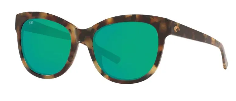 Costa Del Mar Bimini Shiny Vintage Tortoise Frame - Green Mirror 580 Glass Lens - Polarized Sunglasses