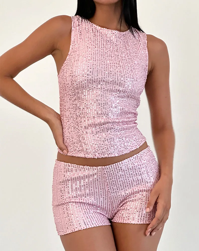 Hala Vest Top in Pink Mini Sequin