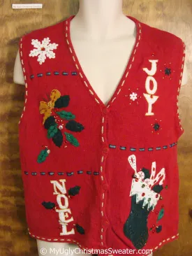 JOY NOEL Red Ugly Christmas Sweater Vest