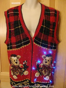 Light Up Christmas Sweater Vest with Teddy Bears