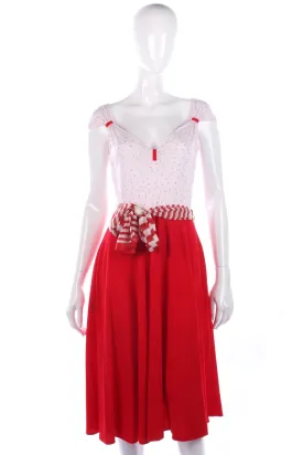 Marvie vintage dress with red skirt and white patterned top size 8/10