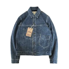 Men's Denim Jacket Washed Blue Safari Biker Workwear