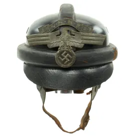 Original German WWII 2nd Pattern NSKK Crash Helmet by EREL issued to MotorSportSchule Rheindahlen