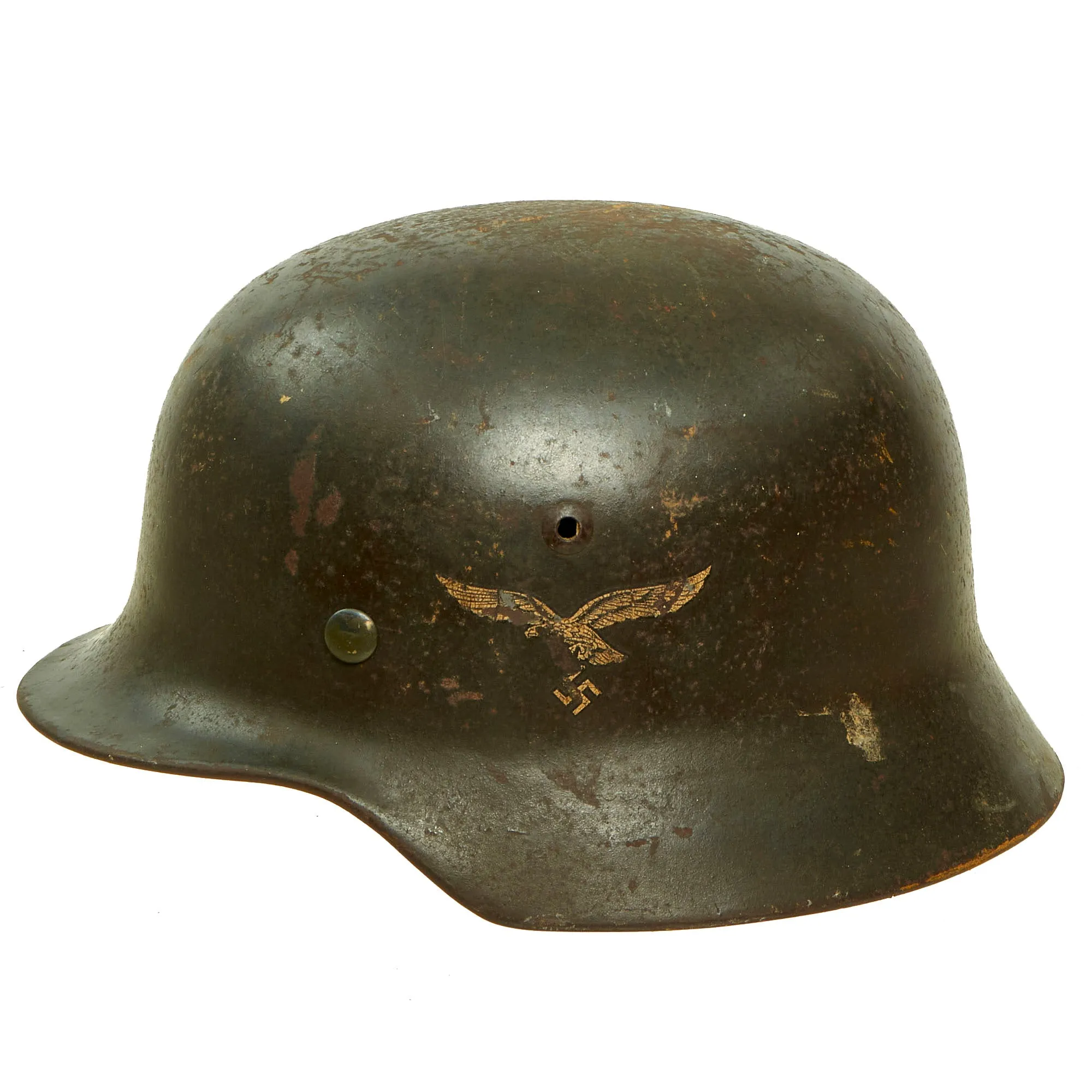 Original German WWII Complete 1939 dated Luftwaffe M35 Double Decal Steel Helmet with 57cm Liner - marked SE64