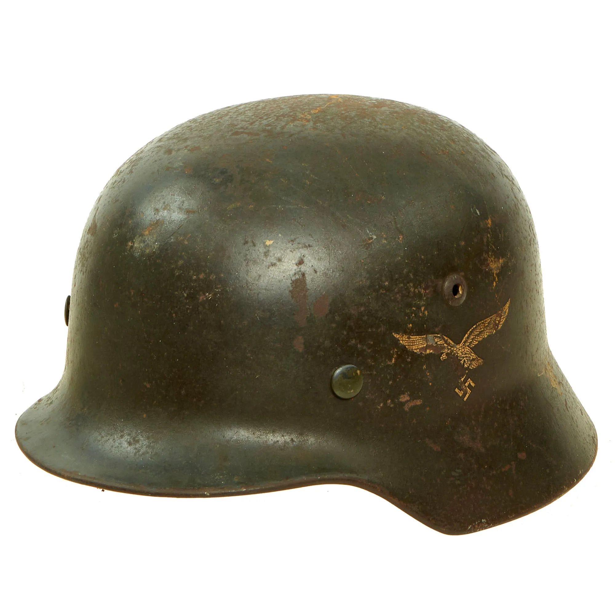 Original German WWII Complete 1939 dated Luftwaffe M35 Double Decal Steel Helmet with 57cm Liner - marked SE64