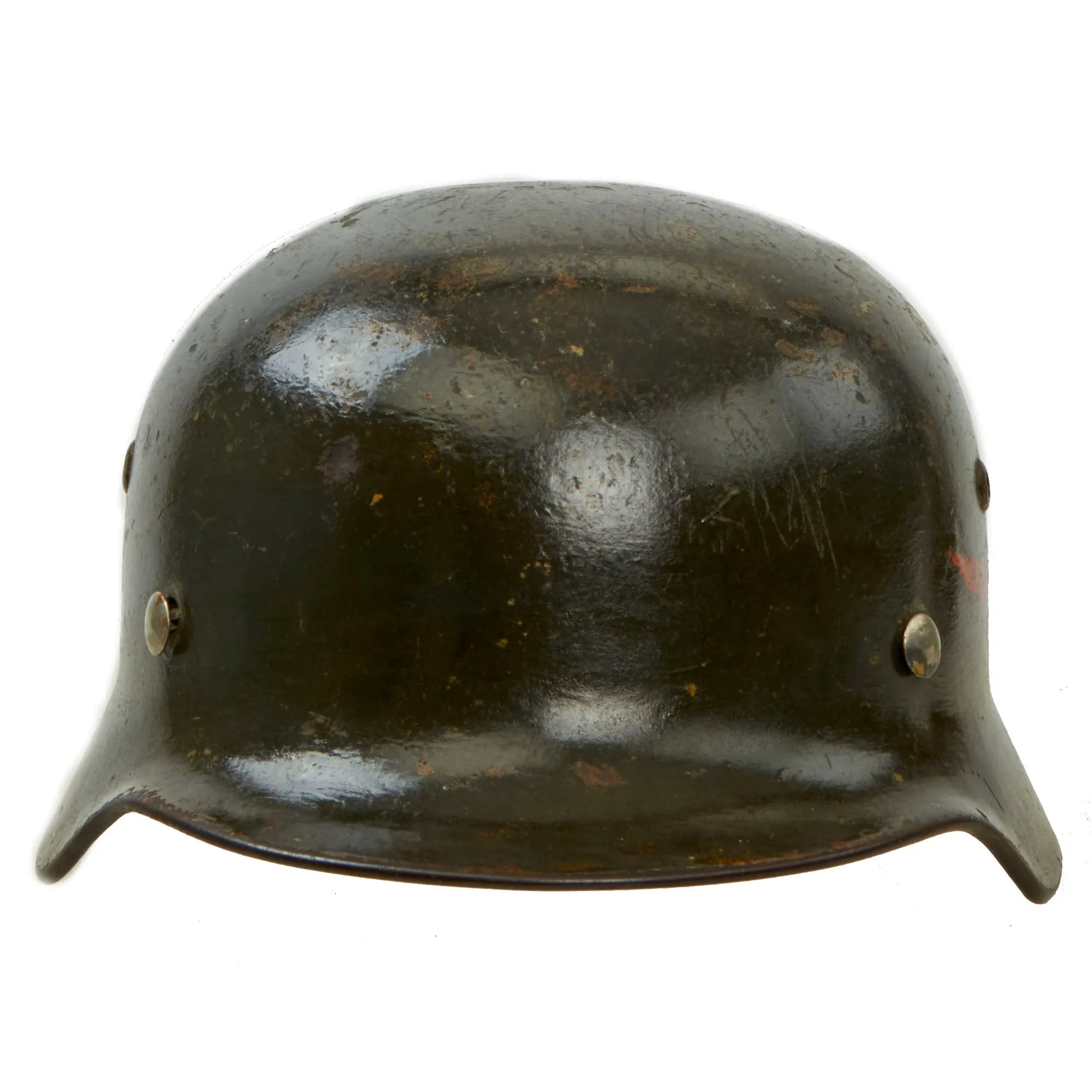 Original German WWII USGI Decorated Battle Damaged Luftwaffe M35 Single Decal "Southern France 1944" Helmet Shell - marked Q68