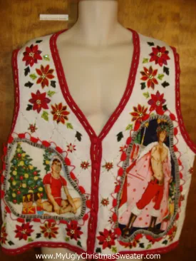 Poinsettias Tacky Hottie Guy Ugly Christmas Sweater Vest