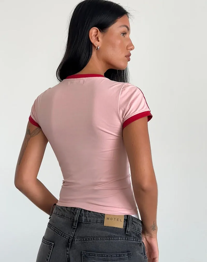 Salda Tee in Pink Lady with Adrenaline Red Binding and '98' Emb