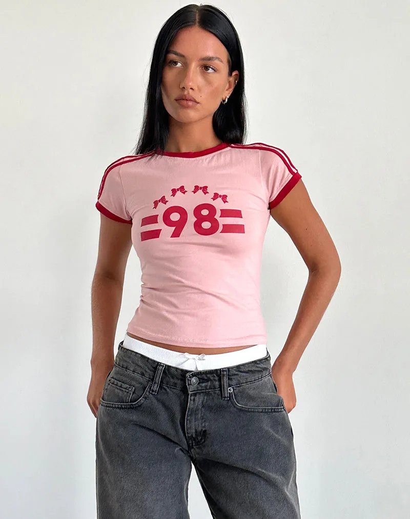 Salda Tee in Pink Lady with Adrenaline Red Binding and '98' Emb