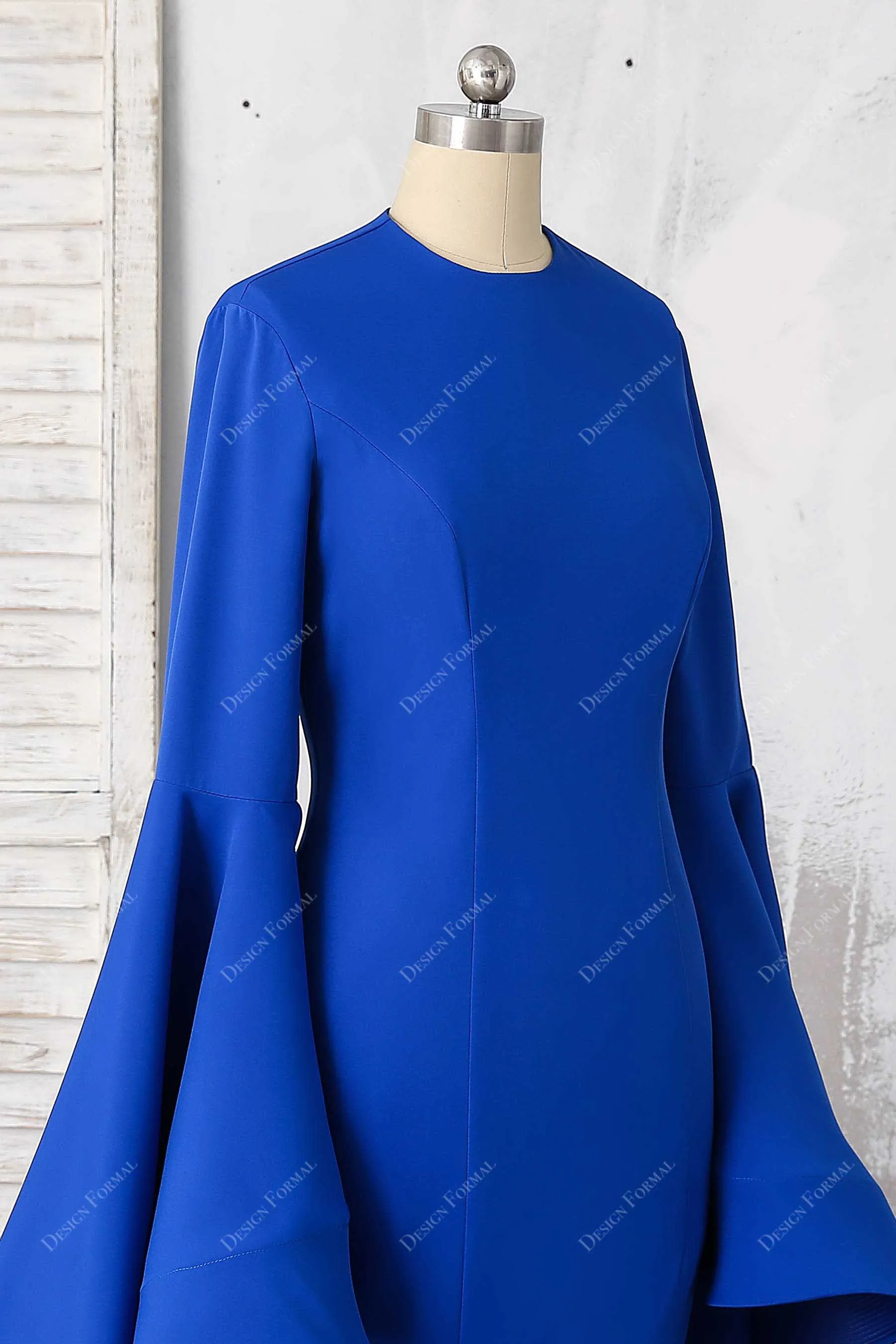 Unique Inspired Bell Sleeve Royal Blue Trumpet Dress