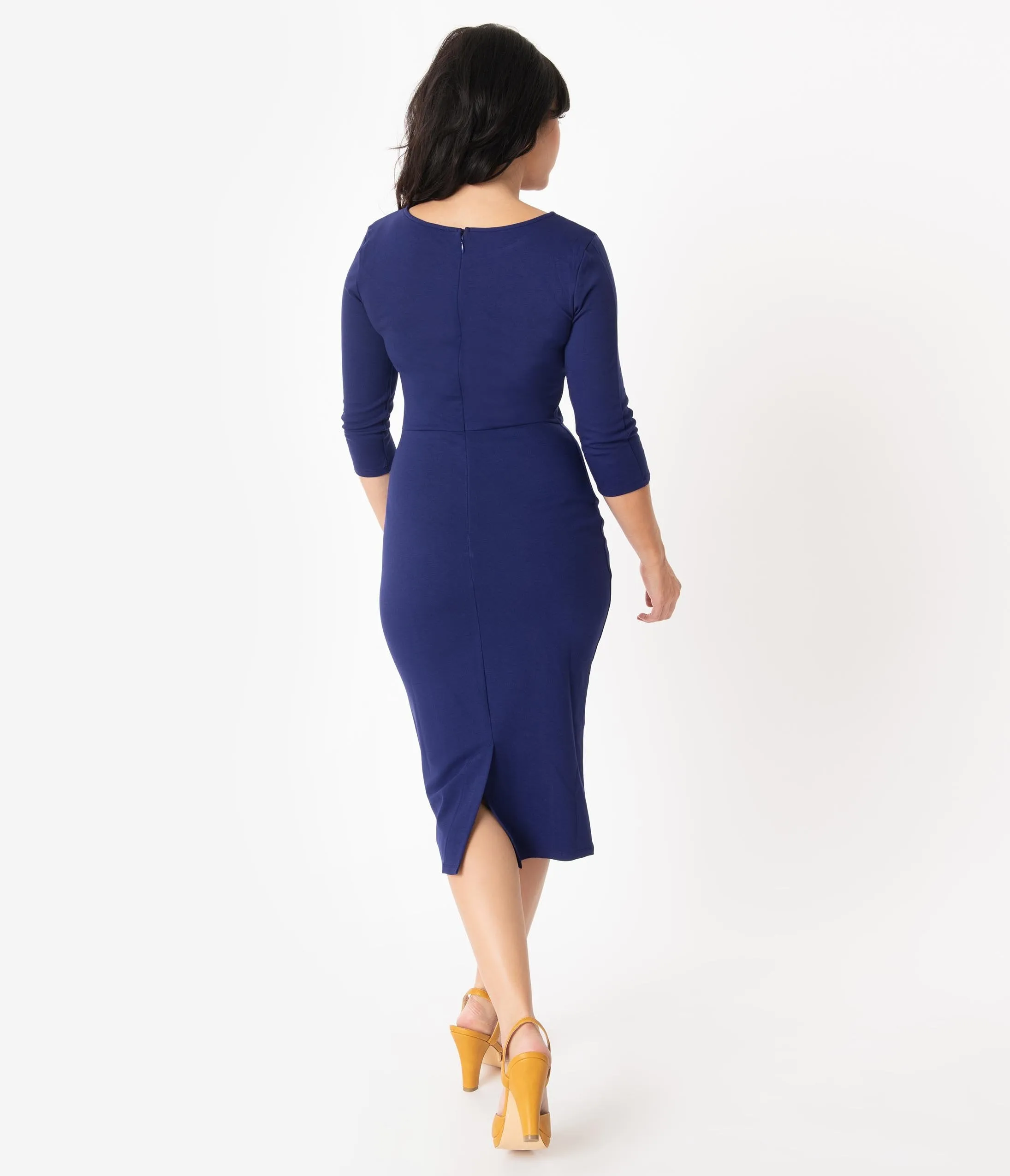 Unique Vintage 1960s Navy Long Sleeve Mod Wiggle Dress