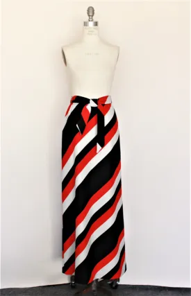 Vintage 1960s Diagonal Stripe Maxi Skirt With Belt