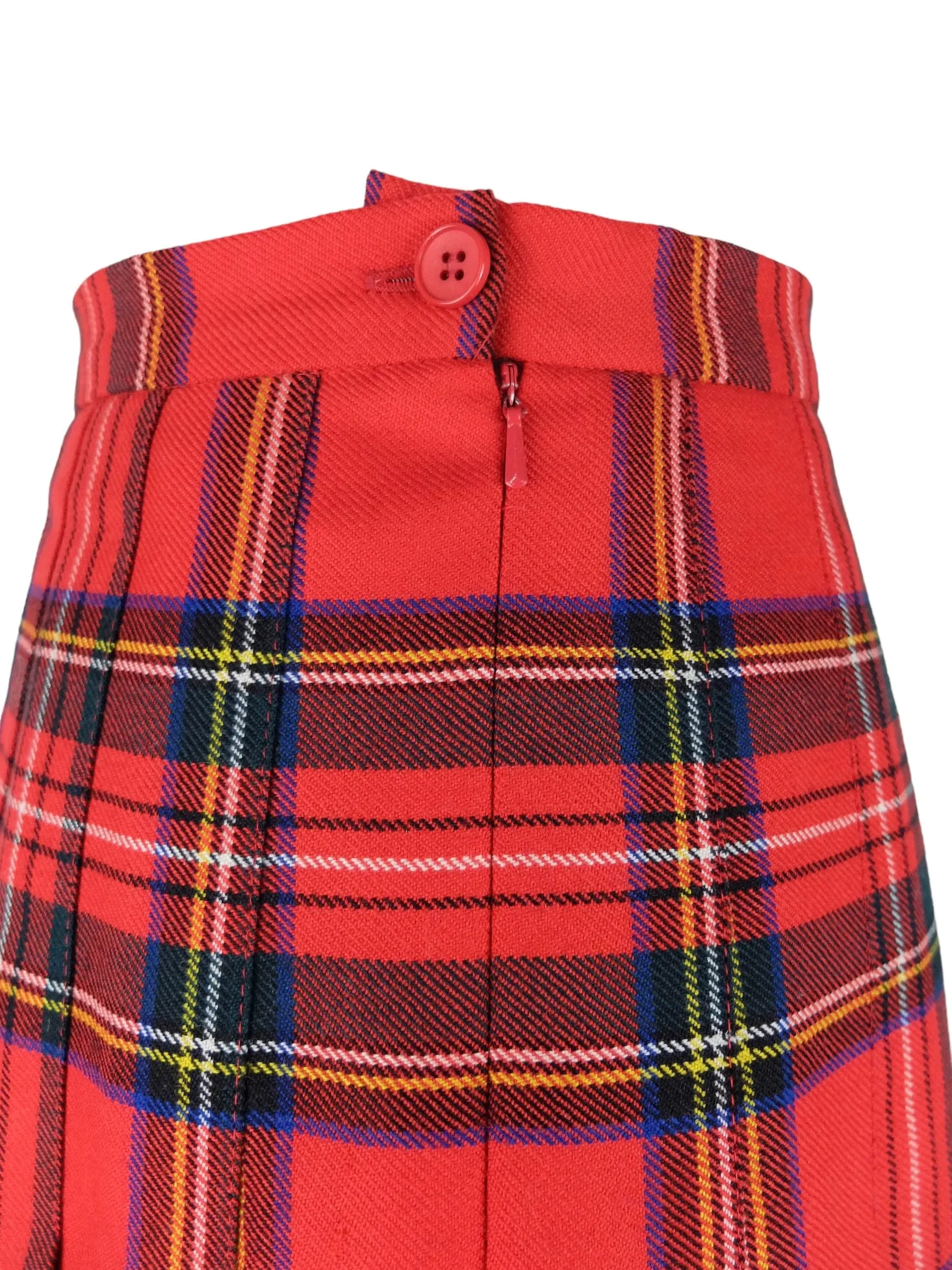 Vintage 70s Mod Schoolgirl Academia Style Wool High Waisted Retro Bright Red & Blue A-Line Pleated Midi Skirt | 30 Inch Waist