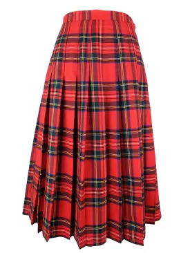 Vintage 70s Mod Schoolgirl Academia Style Wool High Waisted Retro Bright Red & Blue A-Line Pleated Midi Skirt | 30 Inch Waist