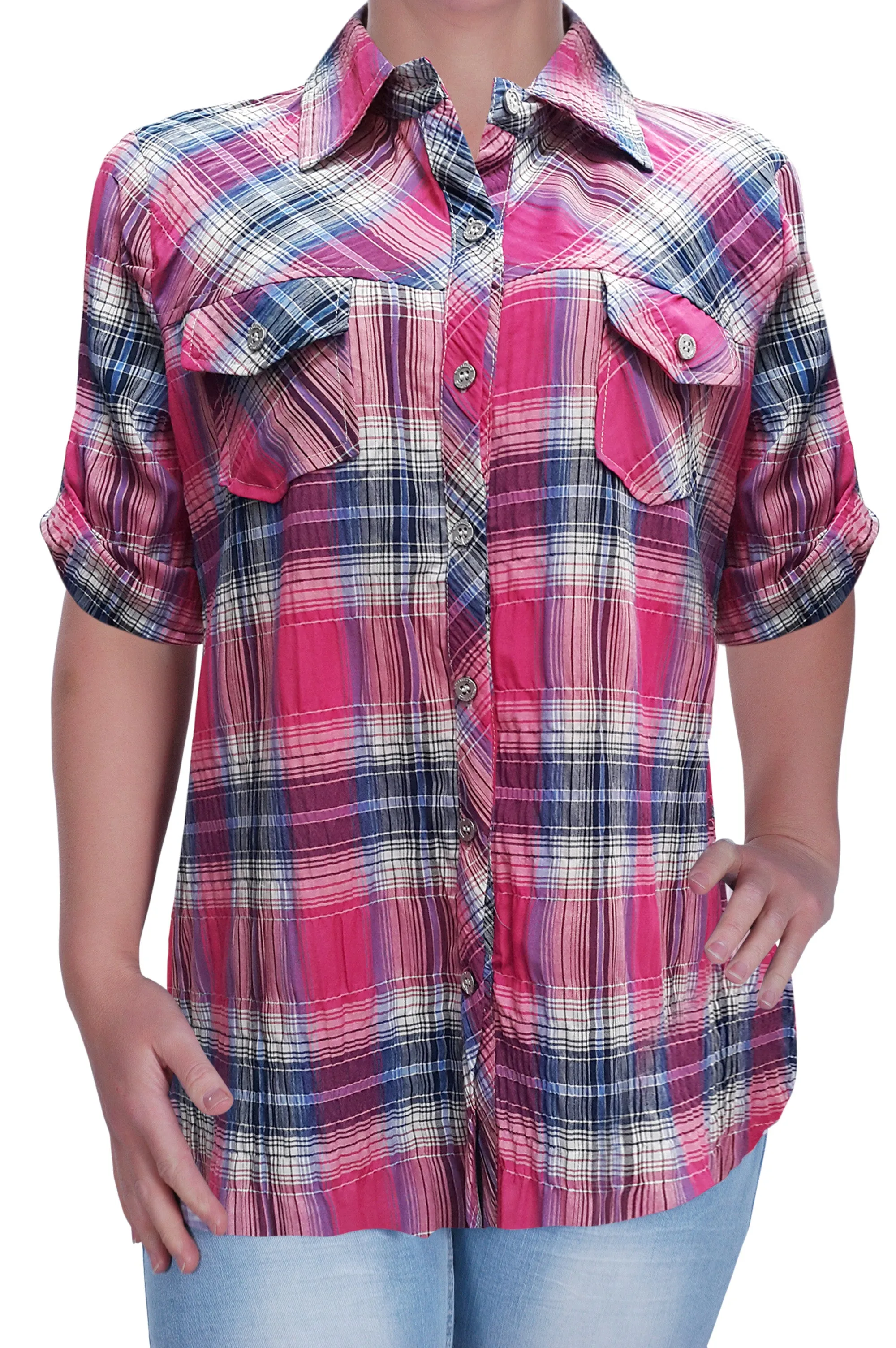 Womens Casual Checkered Blouse Ladies Check Shirt Top Sizes 10 - 28