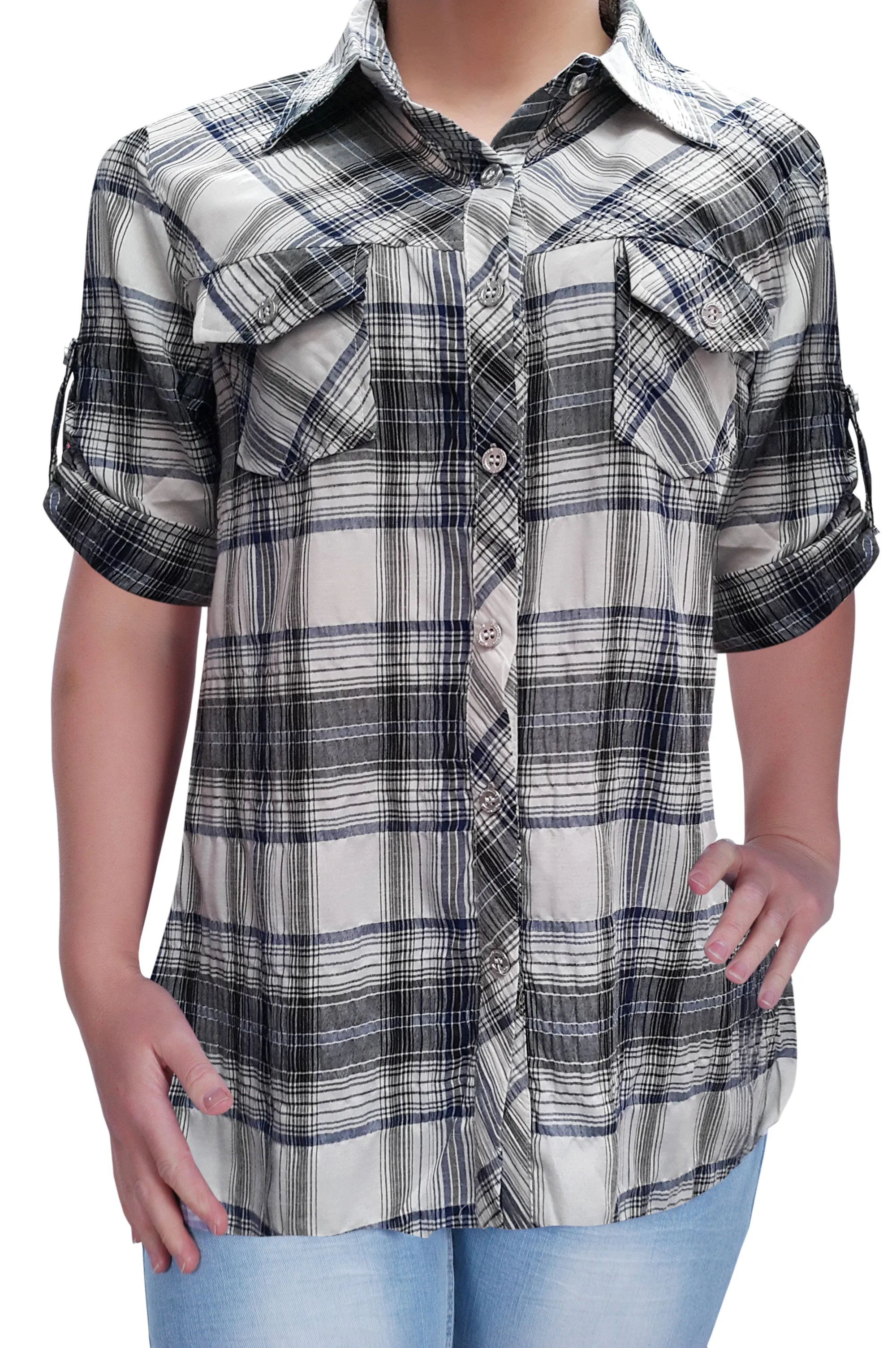 Womens Casual Checkered Blouse Ladies Check Shirt Top Sizes 10 - 28