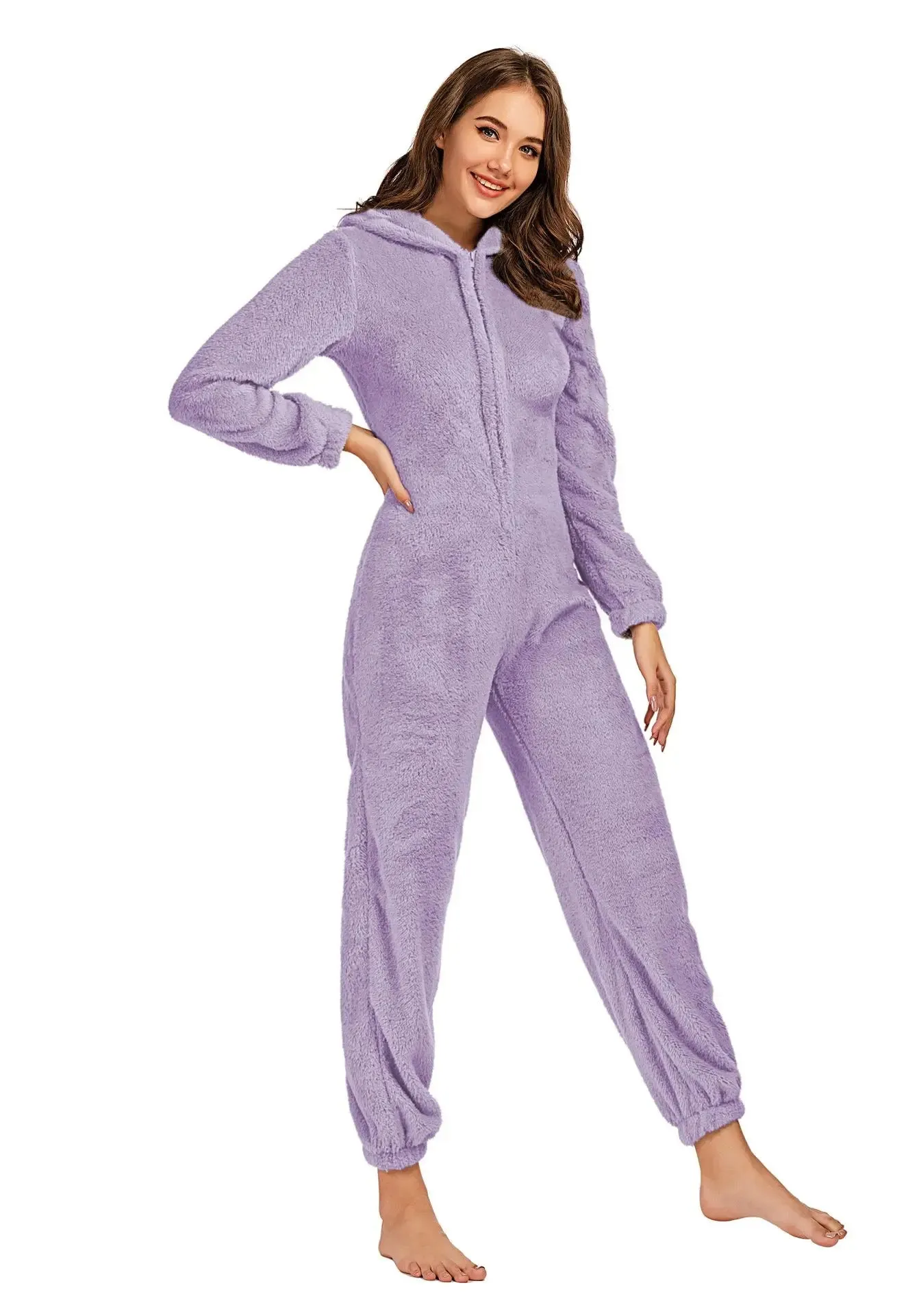 Women's Winter Warm Pyjamas Girls Onesies Fluffy Fleece Jumpsuits Nightwear Overall Hooded Sets Pajamas for Female Plus Size